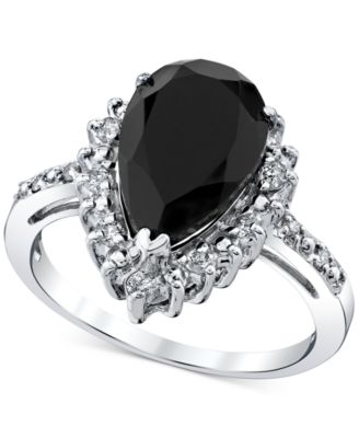 Macy's - Onyx & Diamond (1/4 ct. t.w.) Halo Ring in Sterling Silver