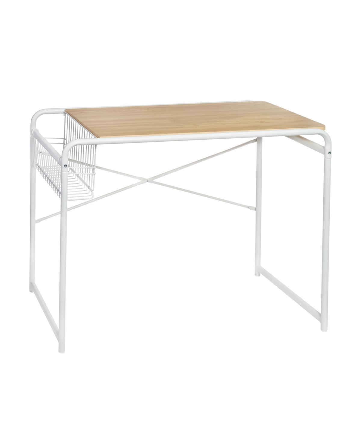 Home Office Computer Desk with Side Basket - White