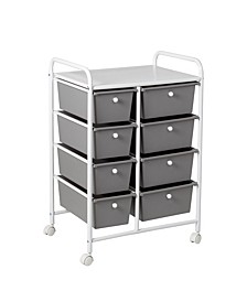 Metal Rolling Cart with 8 Plastic Storage Drawers
