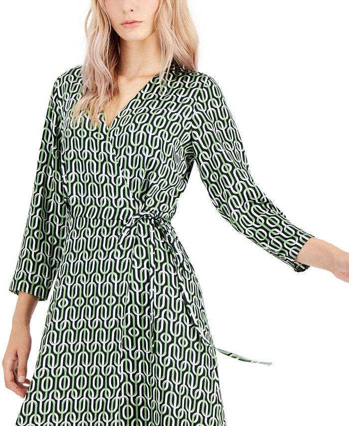 Alfani Women's Printed Surplice ElbowSleeve Wrap Dress, Created for