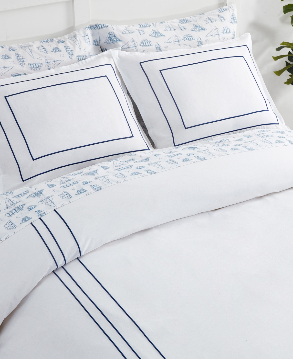 Nautica Alden White Embroidered -Piece Duvet Cover Set
