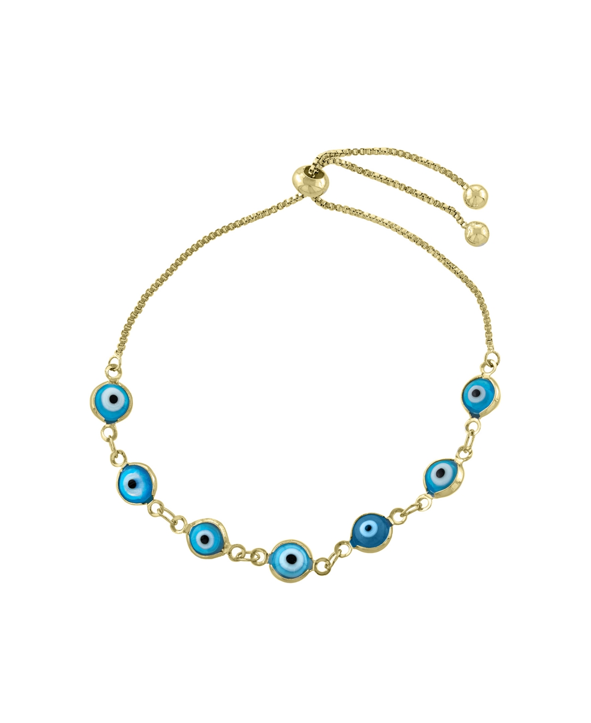 Shop Macy's Women's Aqua Glass Guardian Eye Adjustable Bracelet In K Gold Plated Brass