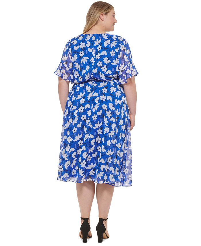 DKNY Plus Size Floral-Print Faux-Wrap Dress - Macy's
