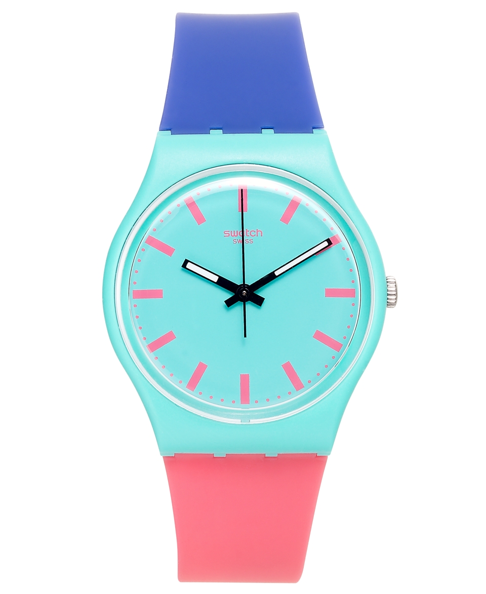 Swatch Unisex Swiss Shunbukin Blue and Pink Silicone Strap Watch 34mm