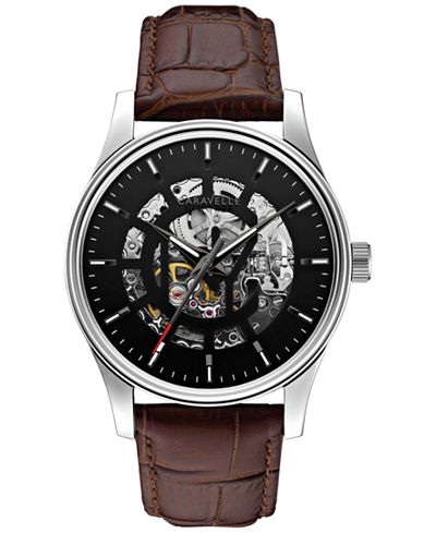 Caravelle New York by Bulova Men's Automatic Brown Leather Strap Watch 42mm 43A123