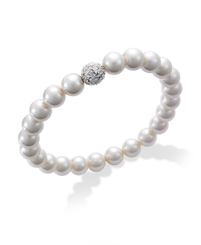 Charter Club Silver Tone Imitation Pearl and Fireball Stretch