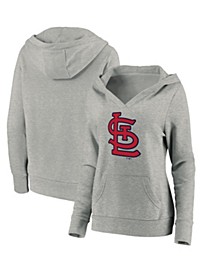 Women's Branded Heathered Gray St. Louis Cardinals Official Logo Crossover V-Neck Pullover Hoodie