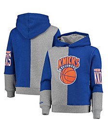 Youth Blue, Heathered Gray New York Knicks Hardwood Classics Split Color Fleece Pullover Hoodie