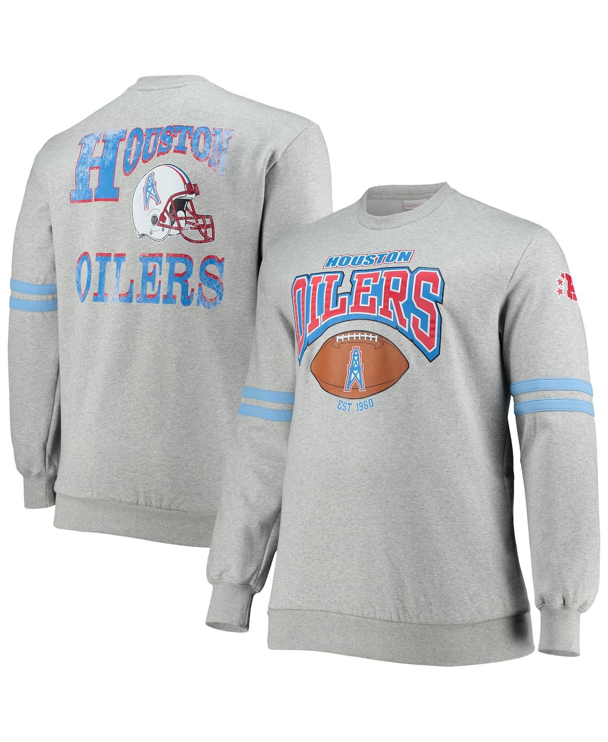 Men's Mitchell & Ness White Houston Oilers Three Stripe Pullover