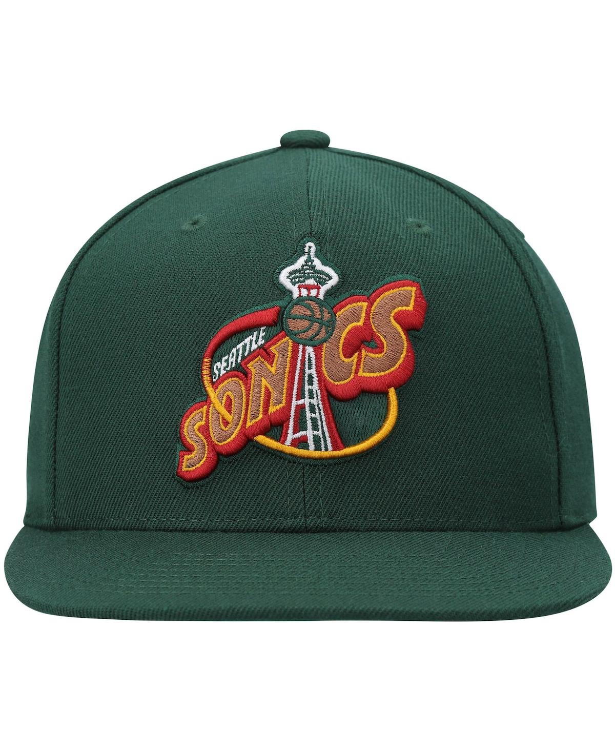 Shop Mitchell & Ness Men's  Green Seattle Supersonics Hardwood Classics Team Ground 2.0 Snapback Hat