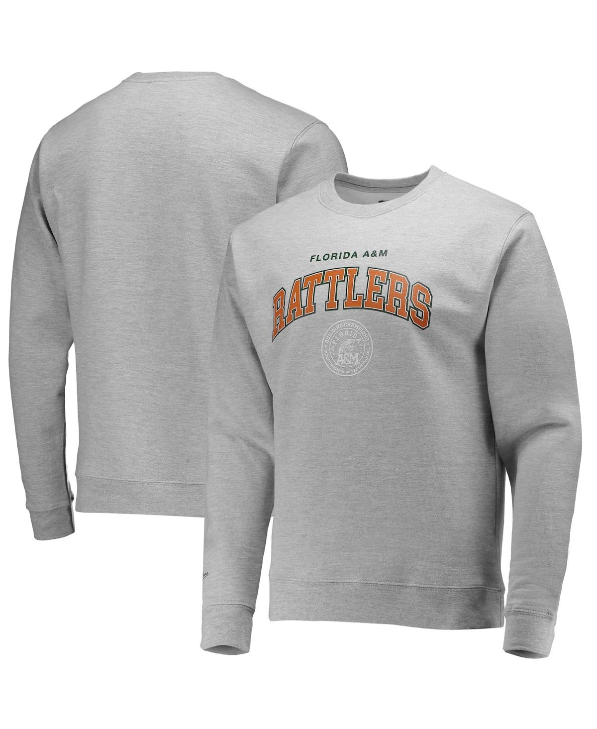 MITCHELL & NESS MEN'S MITCHELL & NESS HEATHERED GRAY FLORIDA A&M RATTLERS CLASSIC ARCH PULLOVER SWEATSHIRT