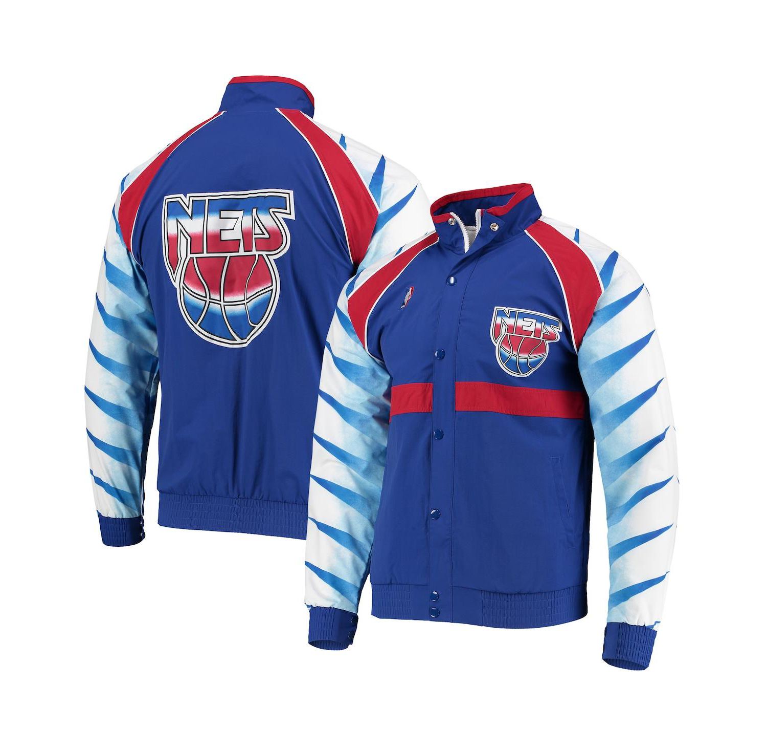 Men's Blue New Jersey Nets Hardwood Classics Authentic Warm-Up Raglan Full-Zip Jacket