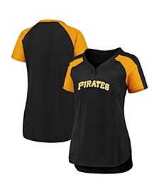 Women's Branded Black, Gold Pittsburgh Pirates Iconic League Diva Raglan V-Neck T-shirt