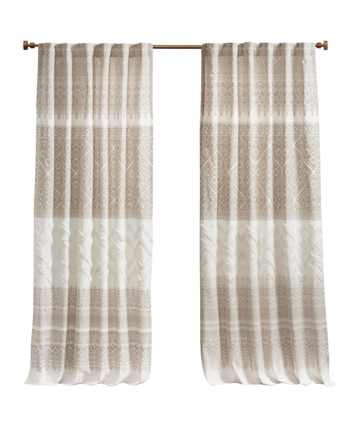 Mila Cotton Curtain Panel with Chenille Detail and Lining, 50"W x 84"L - Taupe