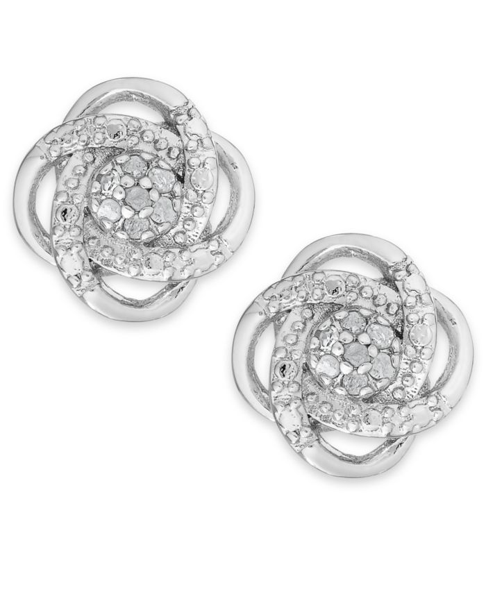 Diamond Love Knot Stud Earrings in Sterling Silver or 18k Gold-Plated — 10 count