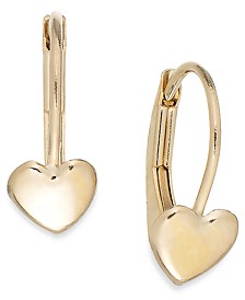 Children's Heart Hoop Earrings in 14k Gold, 2mm