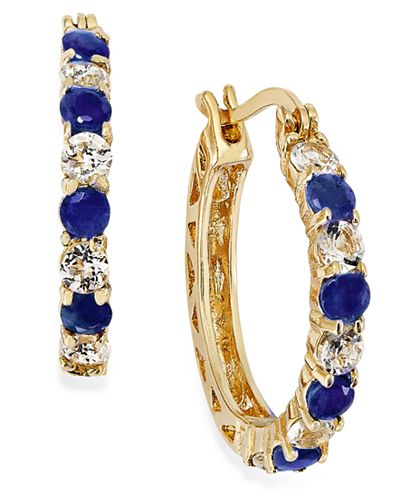 Midnight Sapphire (1-1/5 ct. tw.) and White Topaz (1-1/10 ct. t.w.) Hoop Earrings in 18k Gold over Sterling Silver, 23mm