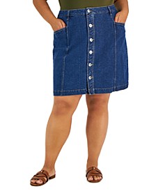 Plus Size Button-Front Denim Skirt, Created for Macy's