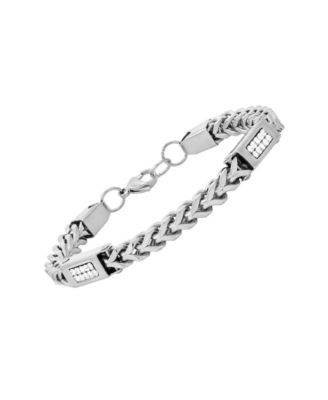 Men's Stainless Steel Wheat Chain and Simulated Diamonds Link Bracelet