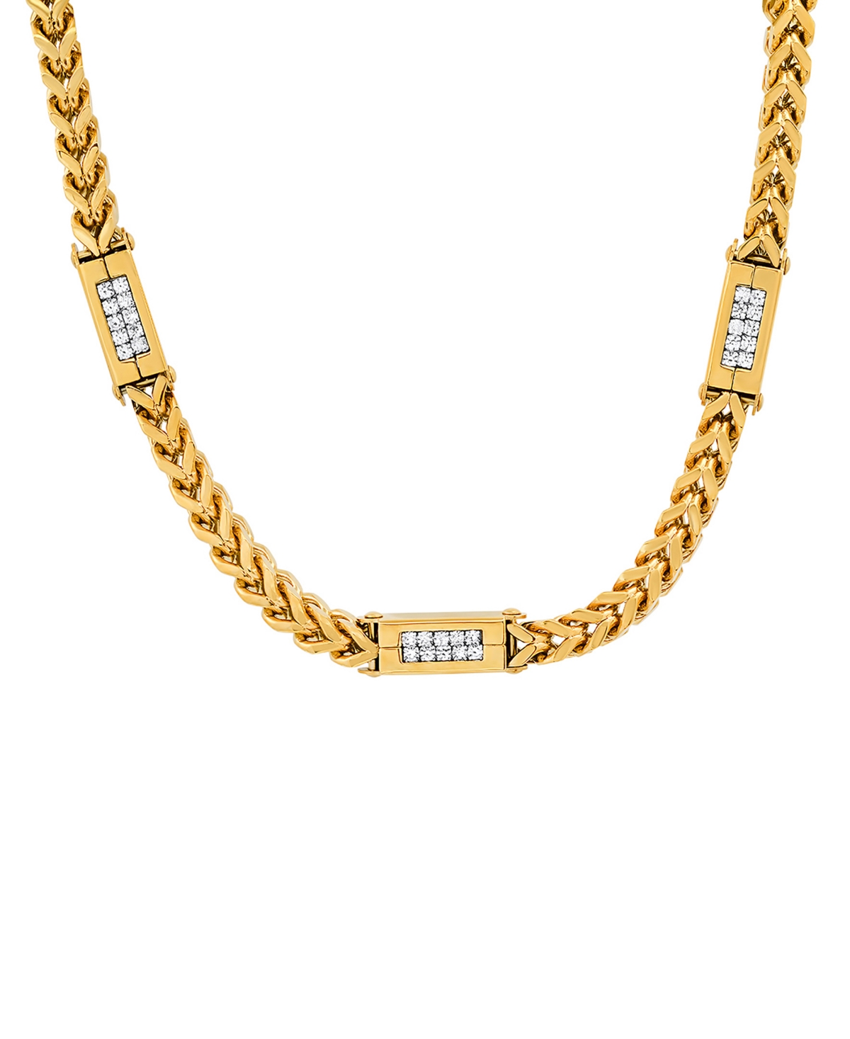Men's 18k Gold Plated Stainless Steel Wheat Chain and Simulated Diamonds Link Necklace - Gold Plated