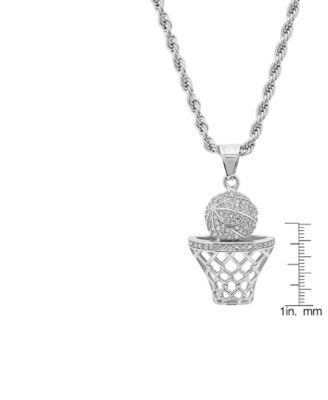 Men's Stainless Steel Simulated Diamond Basketball and Hoop Pendant