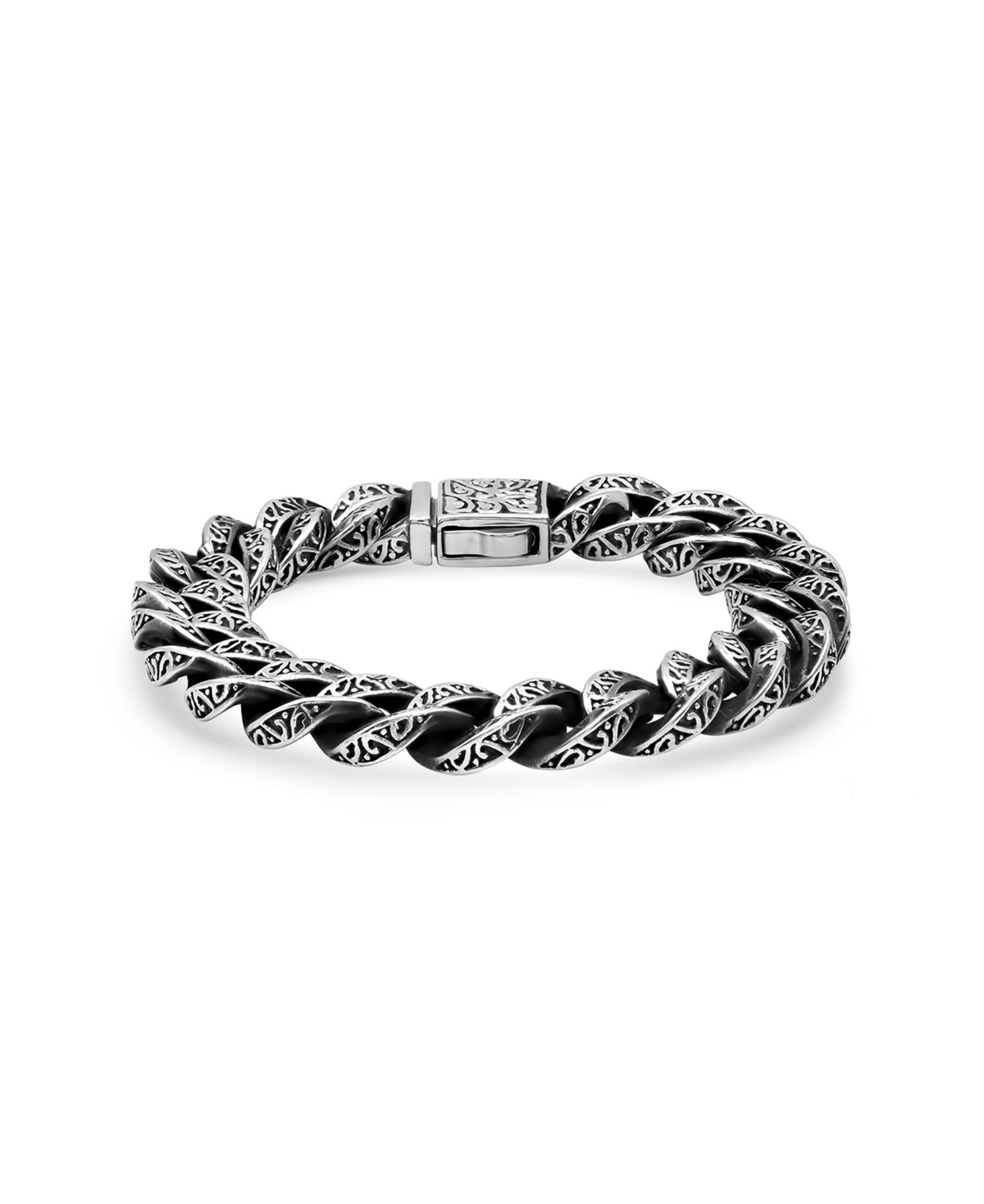 Men's Oxidized Stainless Steel Cuban Link Chain Bracelet - Silver-tone