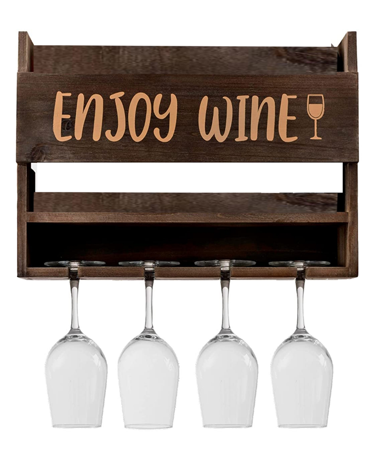 Bezrat Enjoy Wine Wall Mounted Wine Rack With Wine Glasses, Set Of 5 In Brown