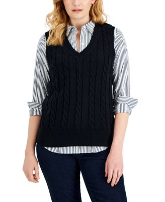 Karen Scott Women's Cotton Cable-Knit Vest, Created for Macy's