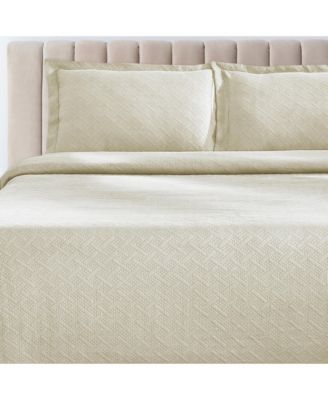 100% Cotton Basketweave Matelasse All-Season 3-piece Coverlet Set, Queen