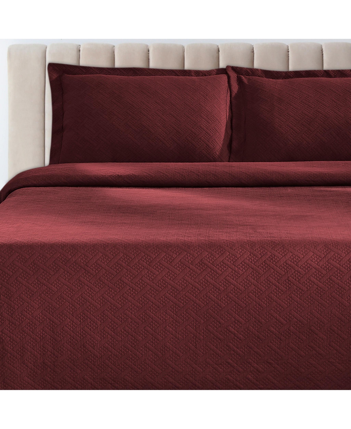 Superior Closeout!  100% Cotton Basketweave Matelasse All-season 2-piece Coverlet Set, Twin In Red