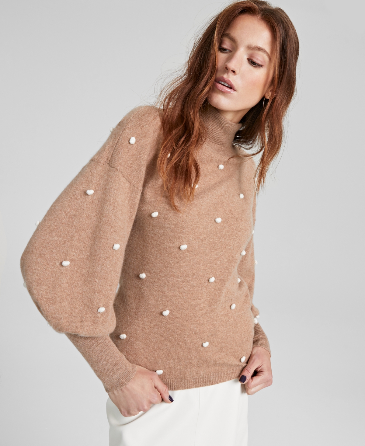 Charter Club Cashmere Blouson-Sleeve Pop Sweater, Created for Macy's