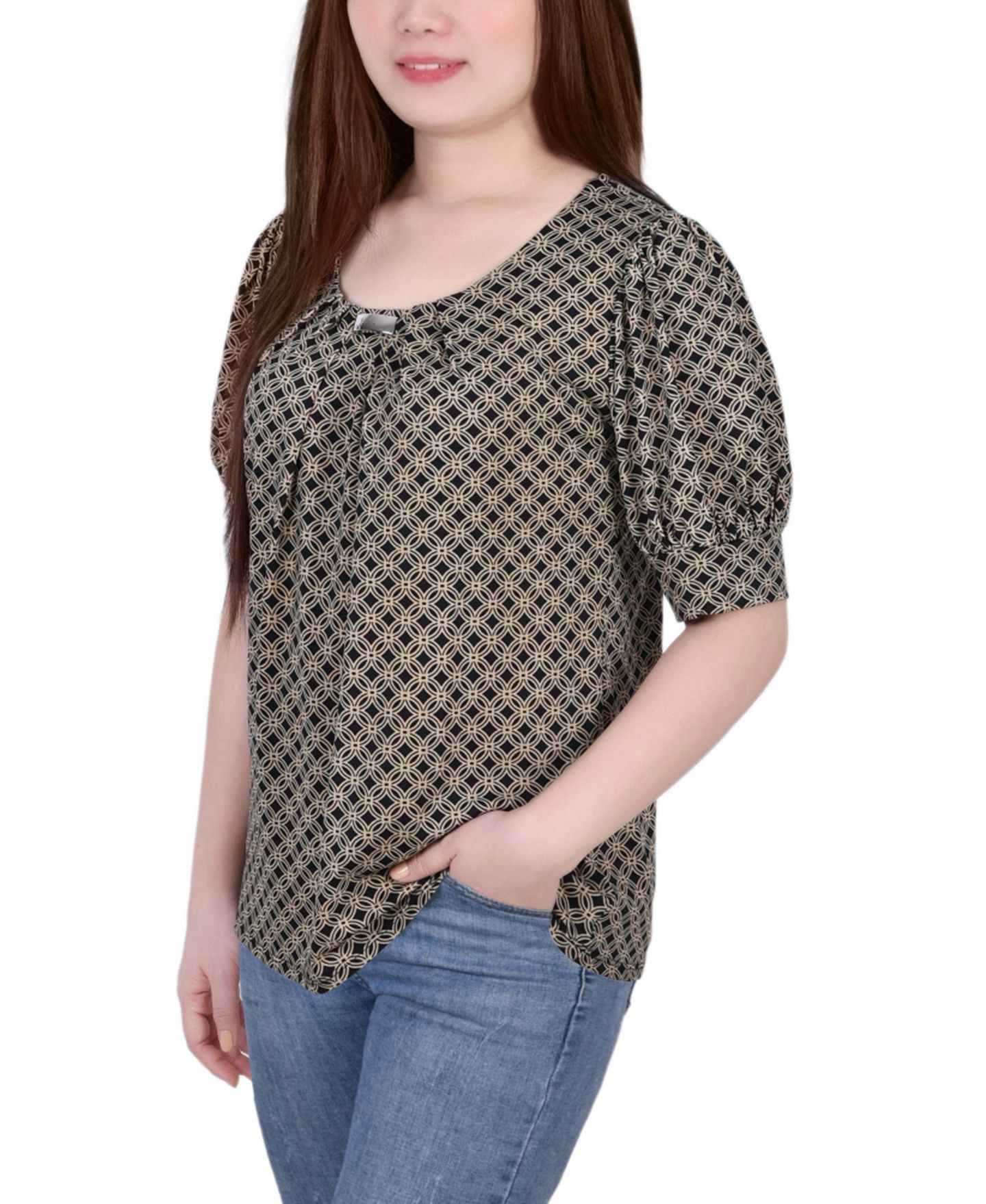 Женский топ NY Collection Missy Short Sleeve Balloon Sleeve, цвет: Doeskin New Iconic — фото 3