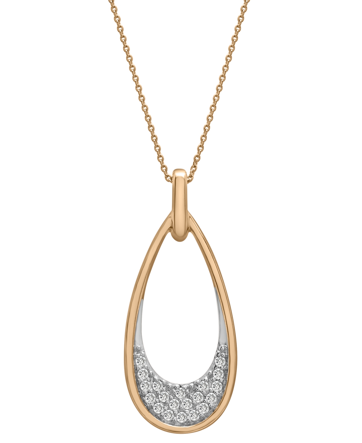 Diamond Oval Pave Pendant Necklace (1/6 ct. t.w.) in 14k Gold, 16" + 2" extender, Created for Macy's - Yellow Gold
