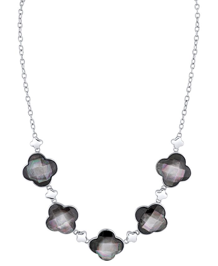 Macy's Black Mother of Pearl Clover Collar Necklace in Sterling Silver