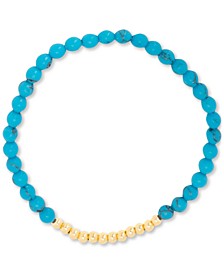 Turquoise & Polished Bead Stretch Bracelet in 14k Gold-Plated Sterling Silver
