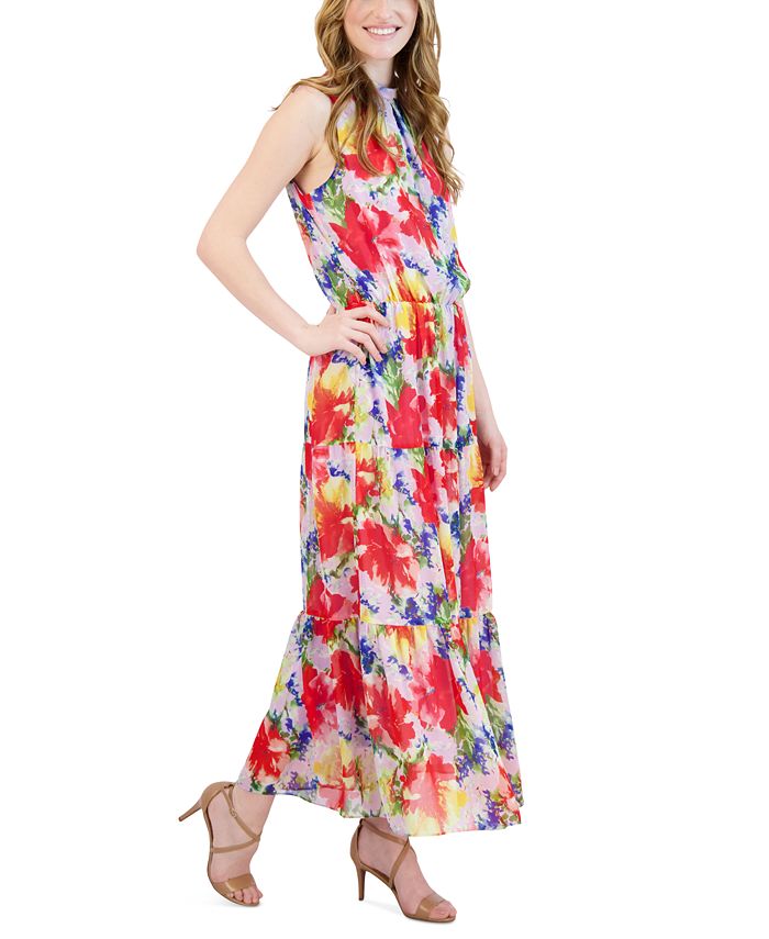 Donna Ricco Women's Printed Tiered Maxi Dress - Macy's