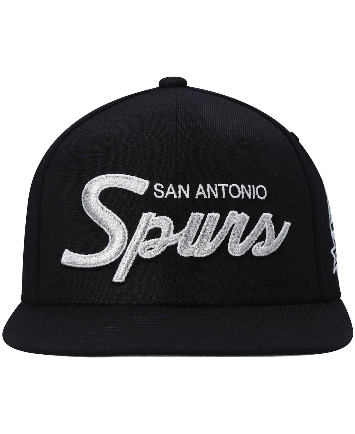 Mitchell & Ness Men's  Black San Antonio Spurs Hardwood Classics Script 2.0 Snapback Hat In Black
