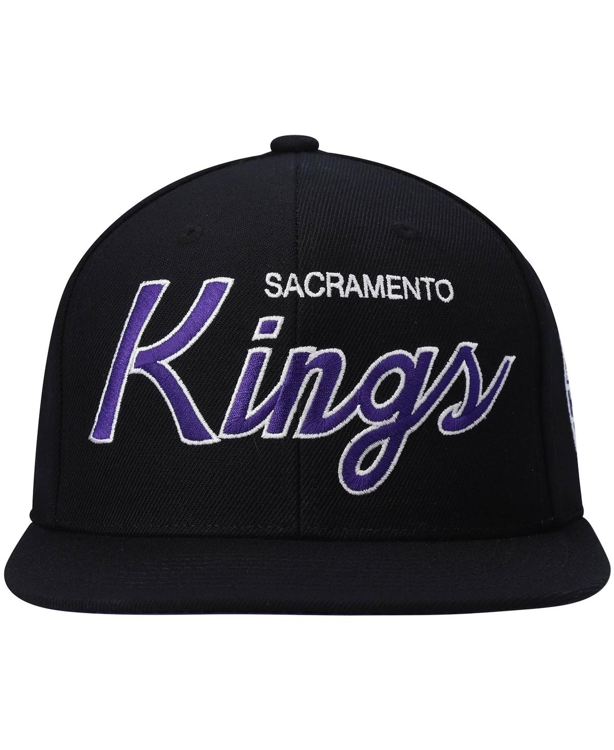 Mitchell & Ness Men's  Black Sacramento Kings Hardwood Classics Script 2.0 Snapback Hat In Black