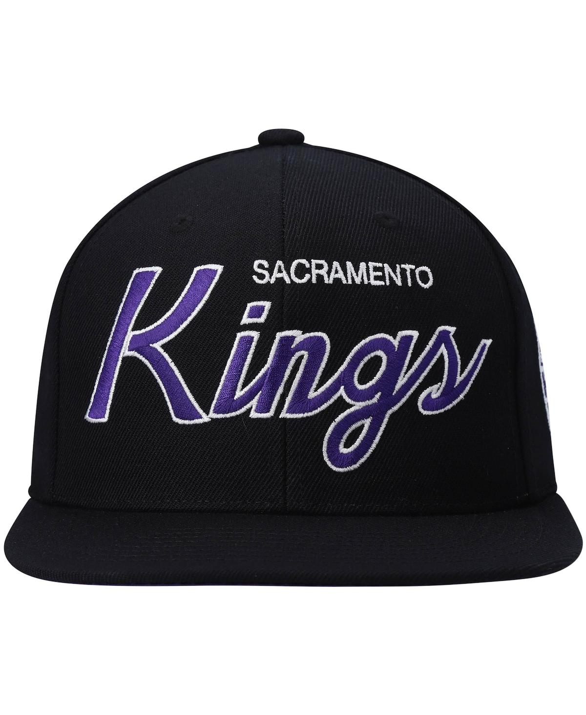 Shop Mitchell & Ness Men's  Black Sacramento Kings Hardwood Classics Script 2.0 Snapback Hat