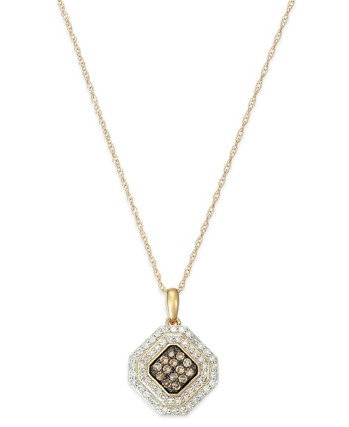 Wrapped in Love White and Brown Diamond Pendant Necklace in 14k Gold (1 ...