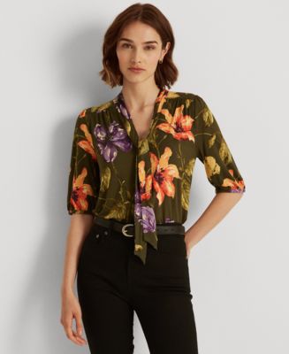 Lauren Ralph Lauren Floral Jersey Tie-Neck Top - Macy's