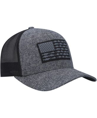 Men's Heathered Charcoal, Black PFG Fish Flag COOLMAX Trucker Snapback Hat