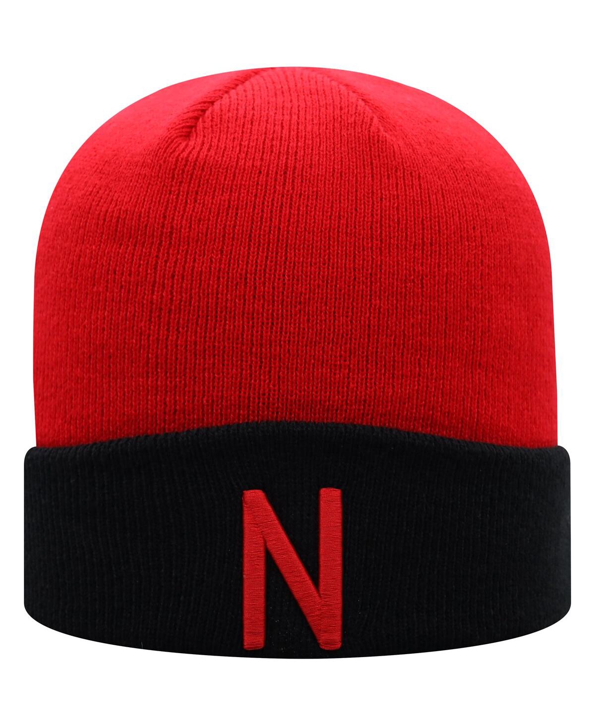 Top Of The World Men's  Scarlet And Black Nebraska Huskers Core 2-tone Cuffed Knit Hat In Scarlet,black