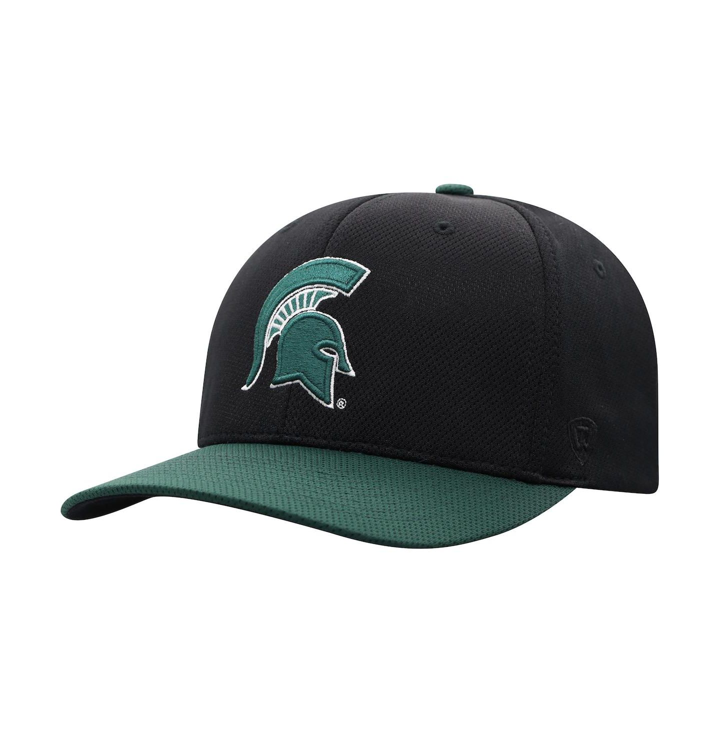 Мужская кепка Top of the World Black, Green Michigan State Spartans Two-Tone Reflex Hybrid Tech Flex Hat — фото 4