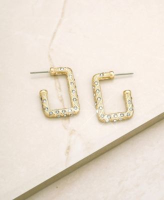 18k Gold-Plated Pav&eacute;-Studded Rectangle Hoop Earrings