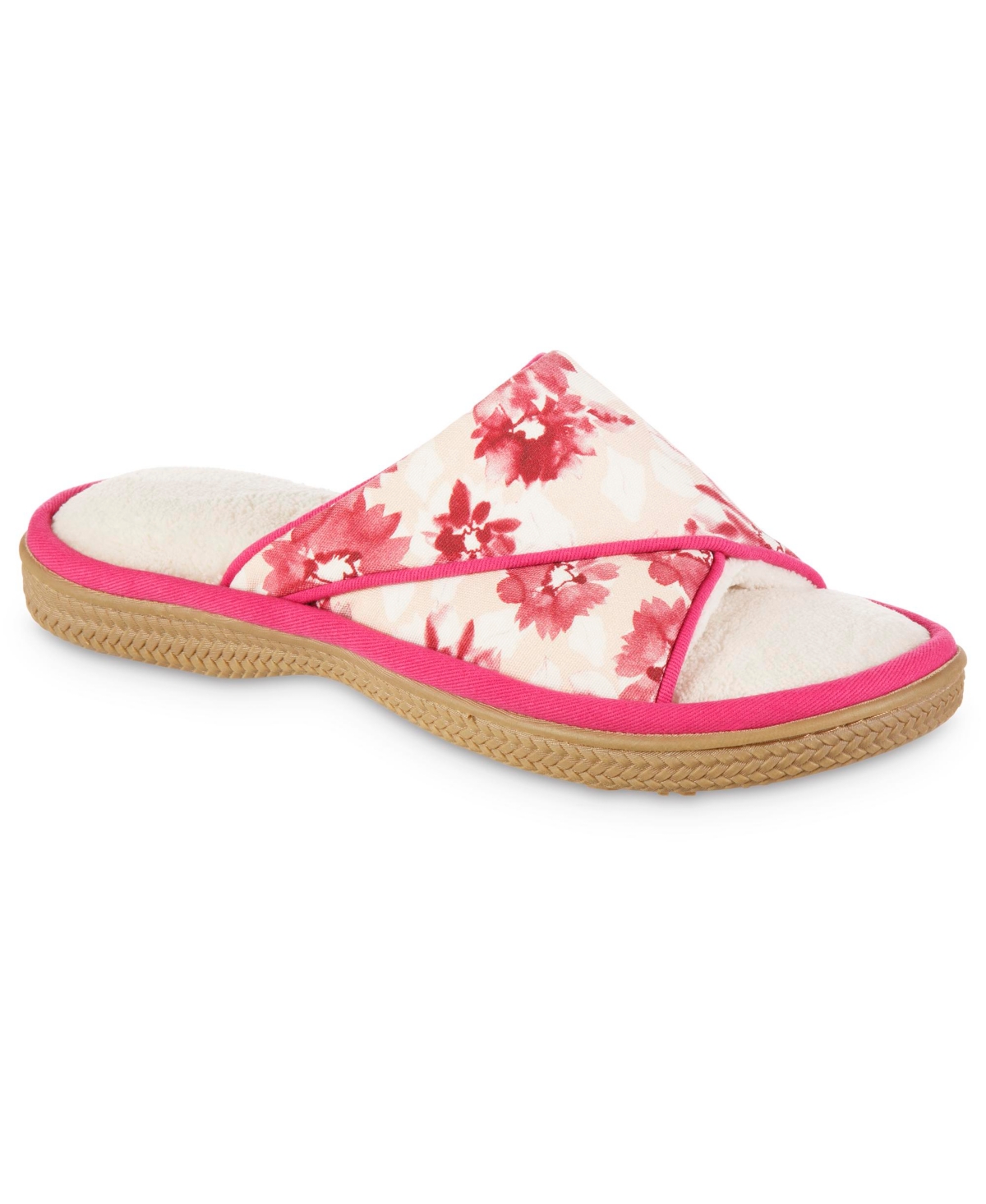 Shop Isotoner Signature Women's Cotton Floral Keilly Slide In Very Berry
