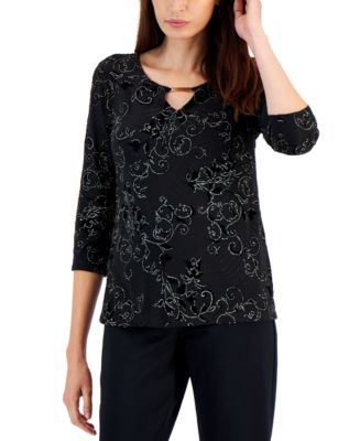 JM Collection Women's Keyhole Jacquard Top, Created for Macy's