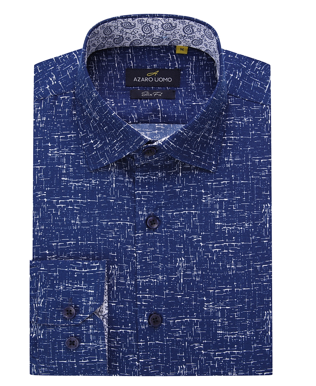 Shop Azaro Uomo Men's Business Geometric Long Sleeve Button Down Shirt In Navy