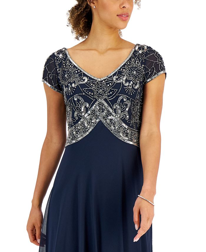 J Kara Embellished Long Side-Tie Gown Blue Size 16