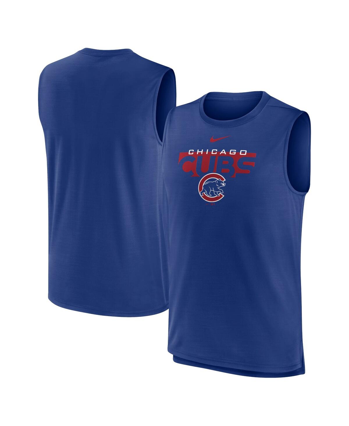 Shop Nike Men's  Royal Chicago Cubs Knockout Stack Exceed Performance Muscle Tank Top